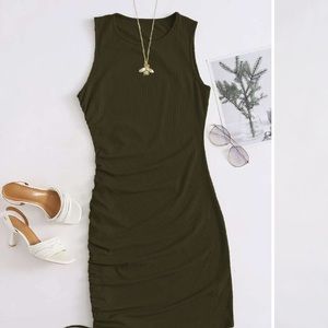 Olive green sleeveless jersey Bodycon cinched dress